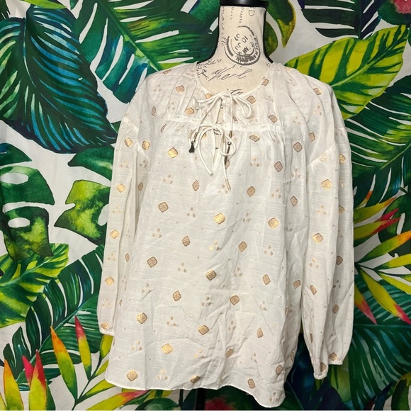 EUC $248 JOIE Women’s Small Nadija Gold Medallion Sheer Beaded Tie Peasant Top - Picture 4 of 11